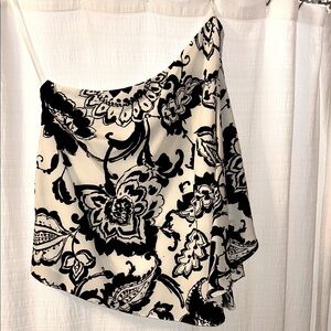 One Sleeve Floral Black and White Asymmetrical Ralph Lauren Top
